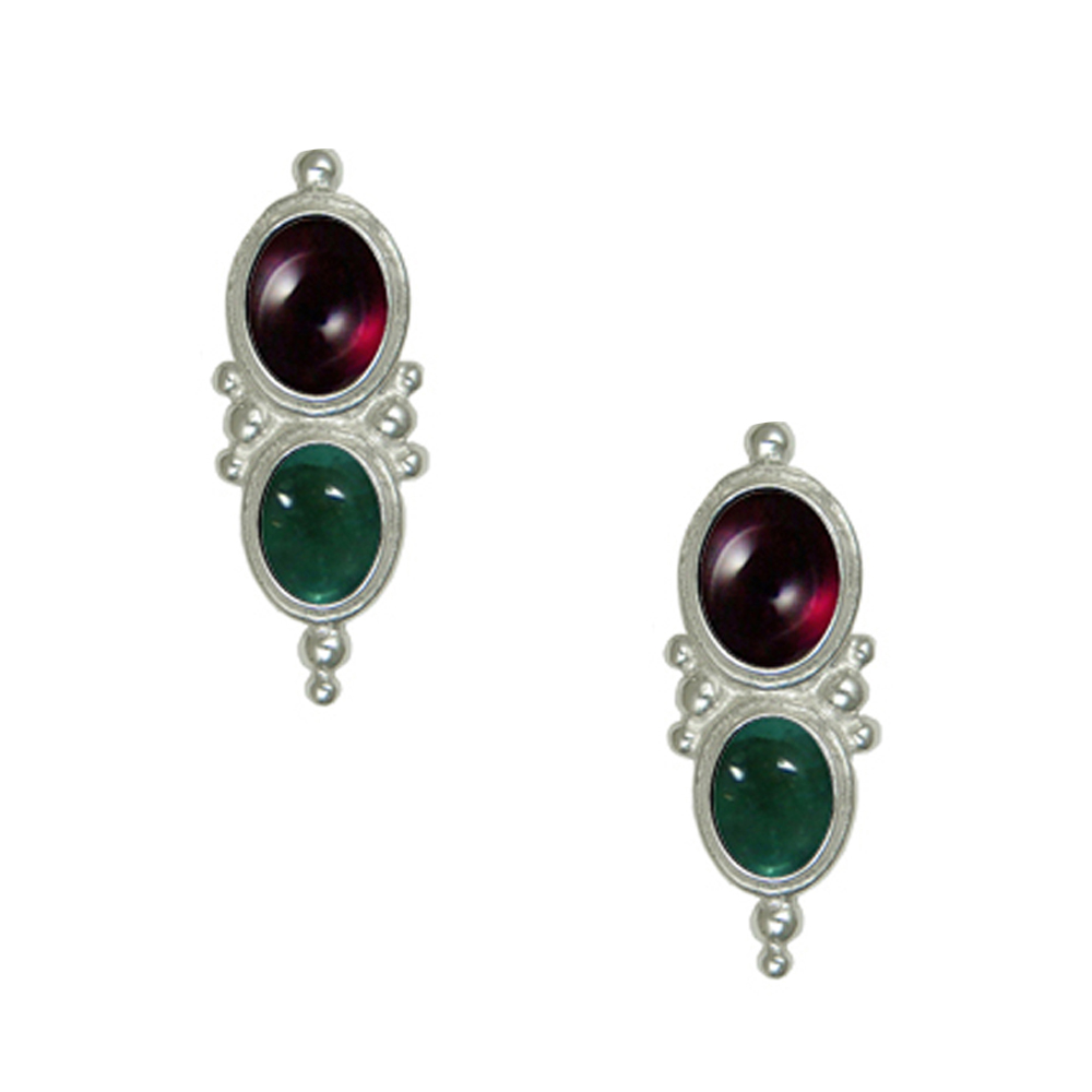 Sterling Silver Drop Dangle Earrings With Garnet And Fluorite